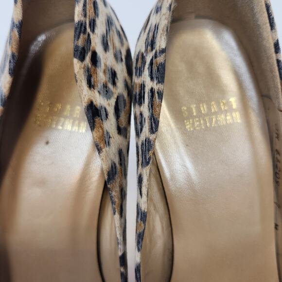 Stuart Weitzman Animal Print Leather Stiletto Peep Toes Heels Pumps Size 7.5 M - Picture 3 of 9